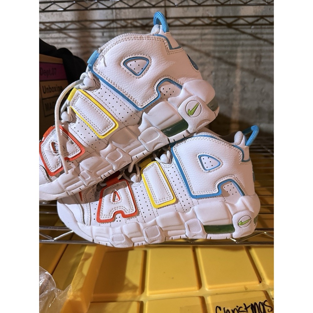 Nike Air More Uptempo BP White/Baltic Blue-Opti Yellow Shoes Size 5Y FJ4625-100 - Picture 3 of 7